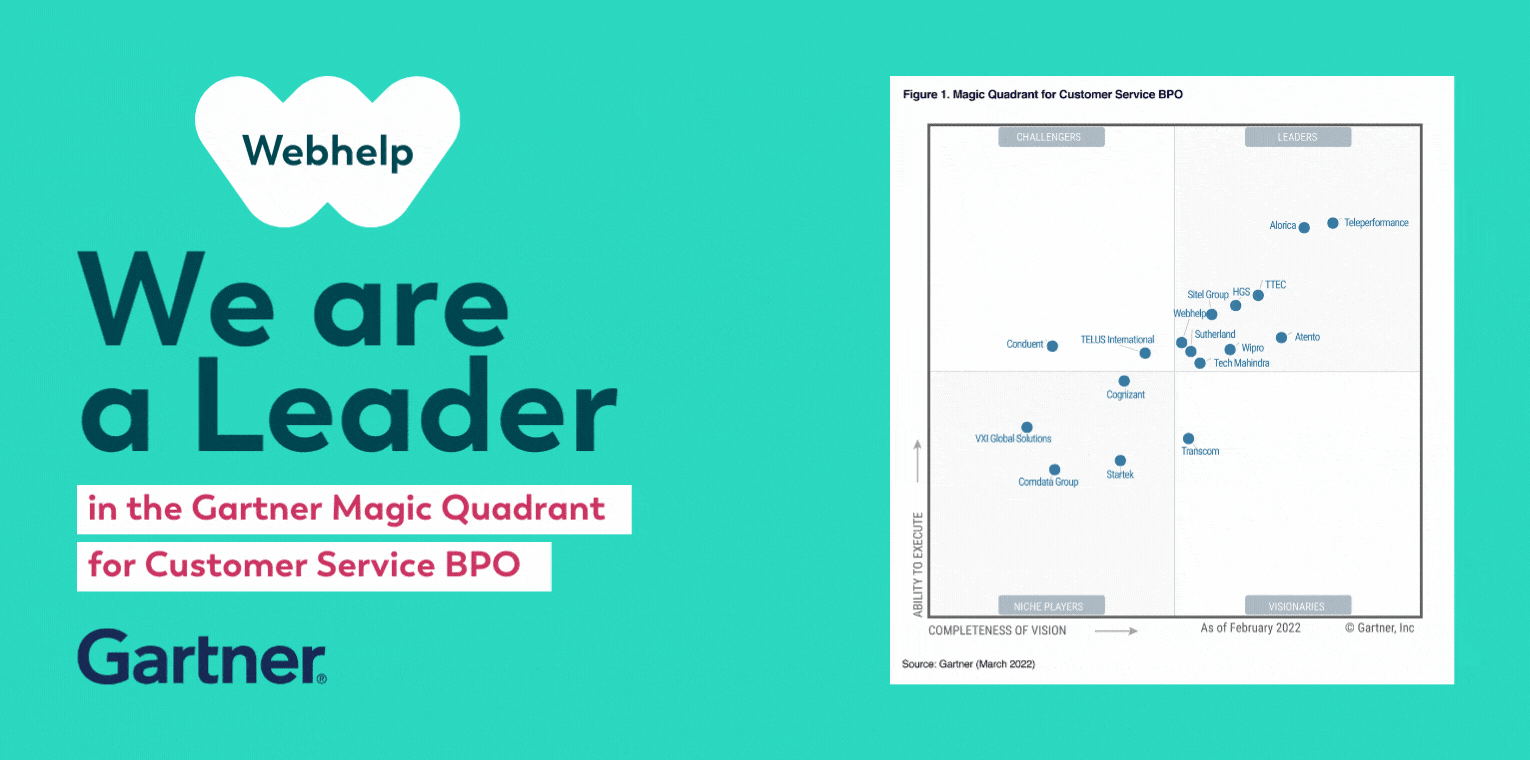 Webhelp erkend als Leider in het Gartner Magic Quadrant 2022 voor Customer Service BPO